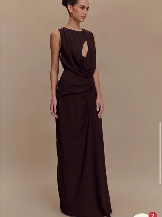 Meshki Dresses & Skirts - Meshki Oria Chiffon Maxi Dress (S) - Brown Draped Sleeveless Evening Gown